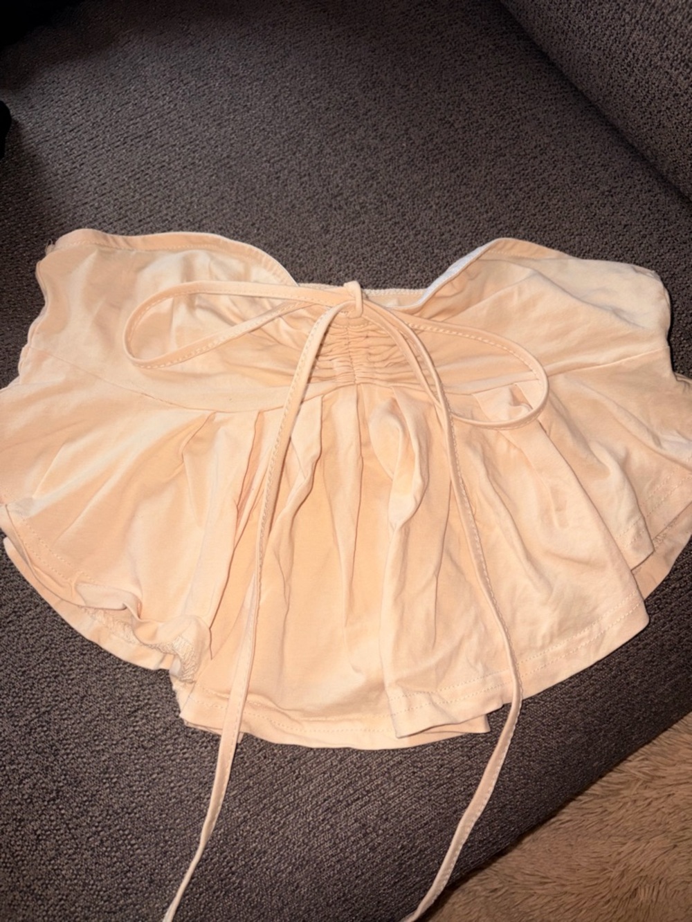Tan Strapless Crop Top with Ruffle Hem